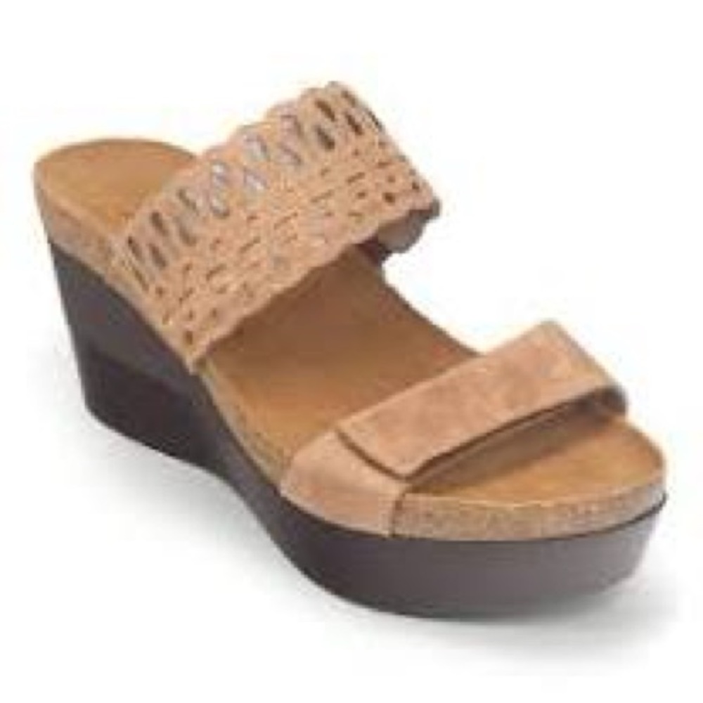 Naot Rise Latte Brown Suede Wedge Sandals Size 41 US 10 NIB